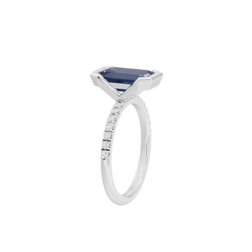 Skyfall bezel lab diamond ring, side view of 925 sterling silver setting