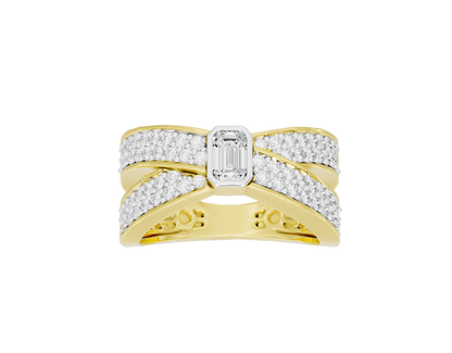 Yellow gold vermeil lab diamond ring with rectangular center stone and pavé top band