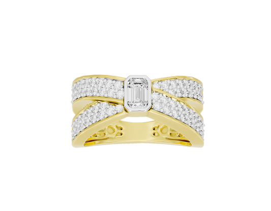 Yellow gold vermeil lab diamond ring with rectangular center stone and pavé top band