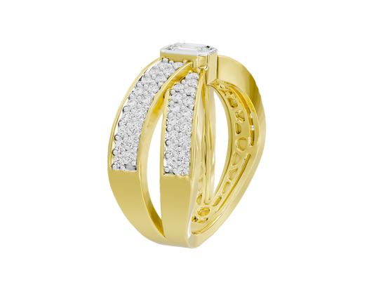 Yellow gold vermeil lab diamond ring, side view with pavé-set stones on band