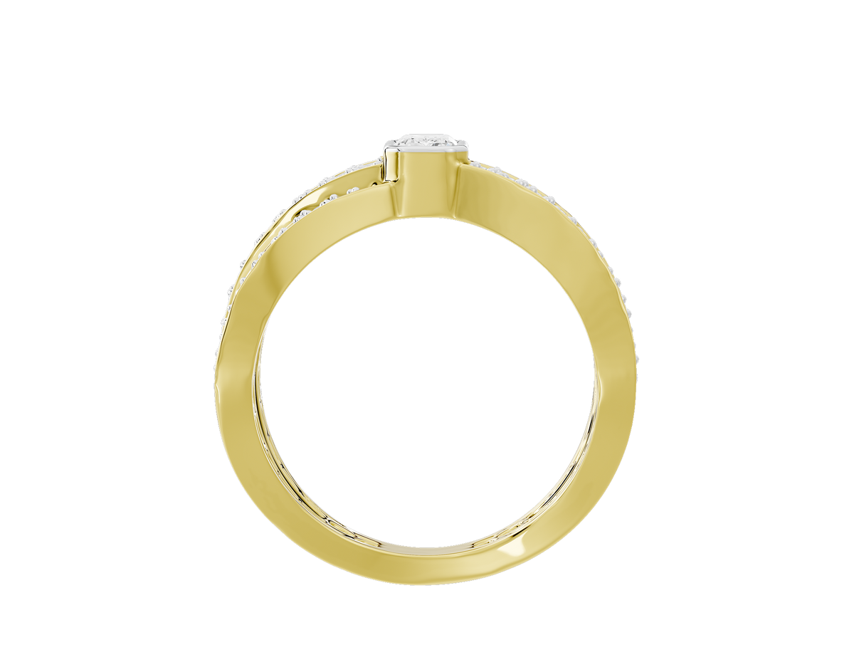 Yellow gold vermeil lab diamond ring, band view with raised center setting