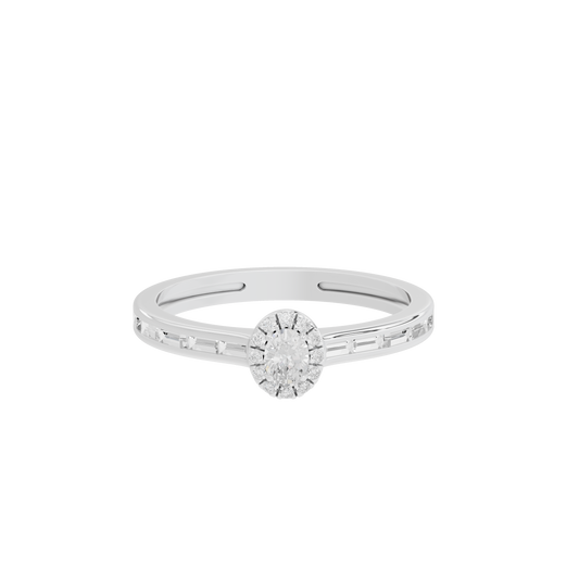 Sterling silver lab diamond ring with round center stone and side pavé details