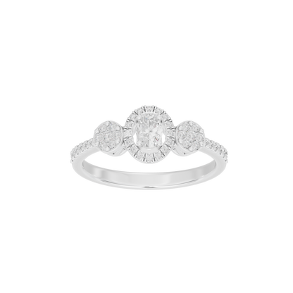 Sterling silver lab diamond crownlight ring with three round brilliant stones