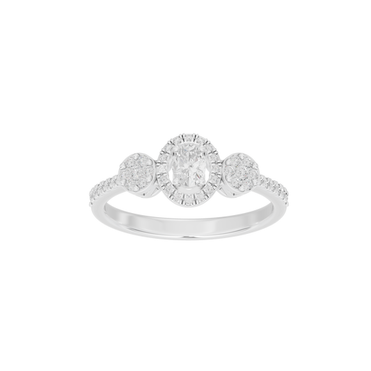 Sterling silver lab diamond crownlight ring with three round brilliant stones