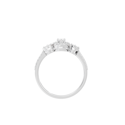 Sterling silver lab diamond ring with round halo crown setting, front view