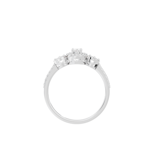 Sterling silver lab diamond ring with round halo crown setting, front view