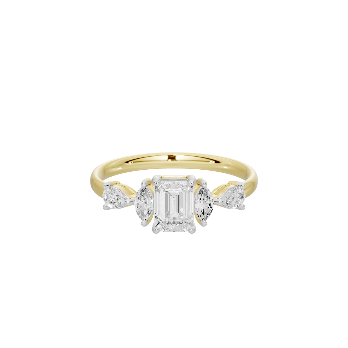 Yellow gold vermeil ring with three step-cut lab diamonds in a row