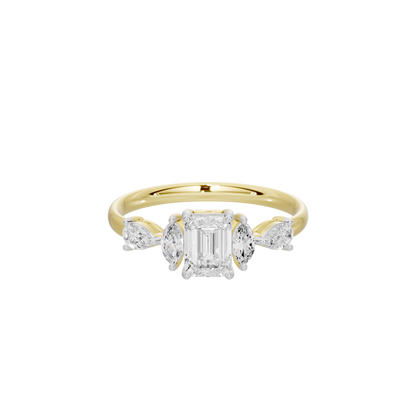 Yellow gold vermeil ring with three step-cut lab diamonds in a row