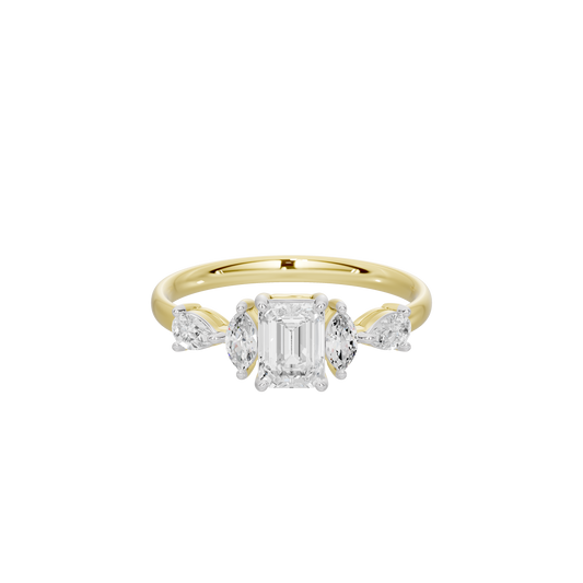 Yellow gold vermeil ring with three step-cut lab diamonds in a row