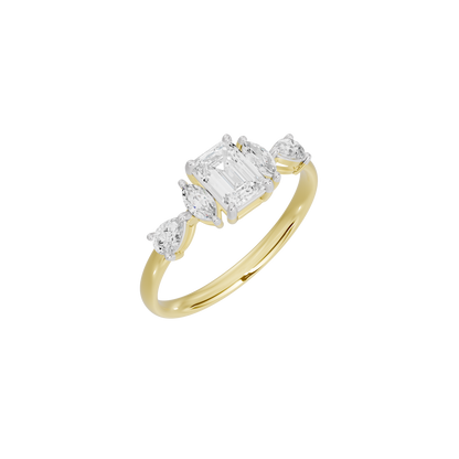 Yellow gold vermeil three-stone ring with step-cut lab diamonds