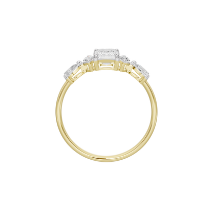 Yellow gold vermeil ring with rectangular step-cut lab diamond prongs