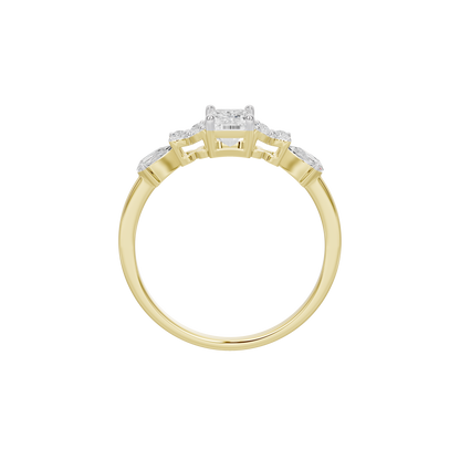 Yellow gold diamond ring with emerald-cut center and split-shank sparkle