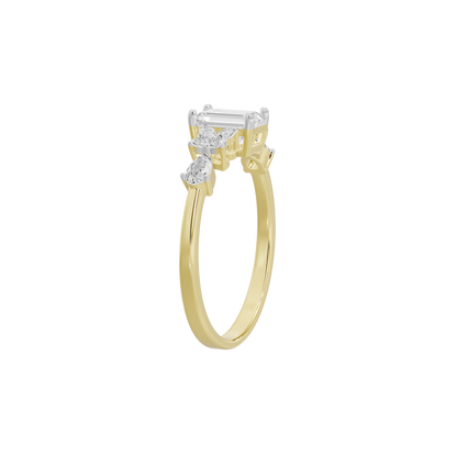 Yellow gold vermeil diamond ring with prong-set stones and split gold band
