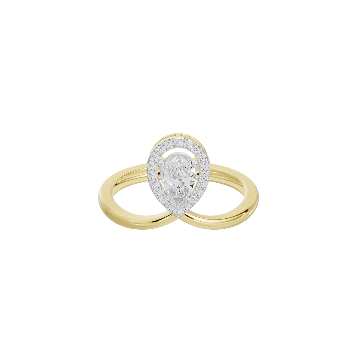 Yellow gold vermeil ring with pear-shaped lab diamond center in double-band setting.
