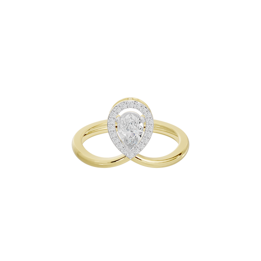 Yellow gold vermeil ring with pear-shaped lab diamond center in double-band setting.