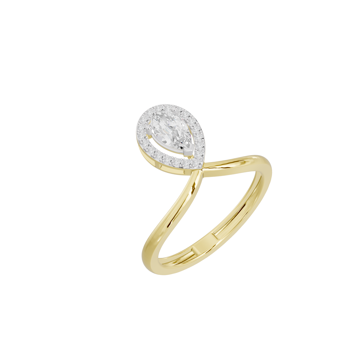 Dove Starling lab diamond ring in yellow gold vermeil with pear-shaped halo setting