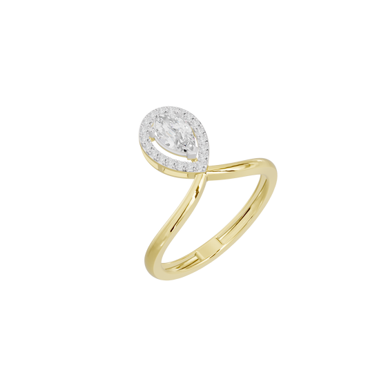 Dove Starling lab diamond ring in yellow gold vermeil with pear-shaped halo setting