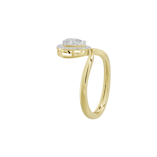 Yellow gold vermeil ring side profile with lab diamond in open basket setting.
