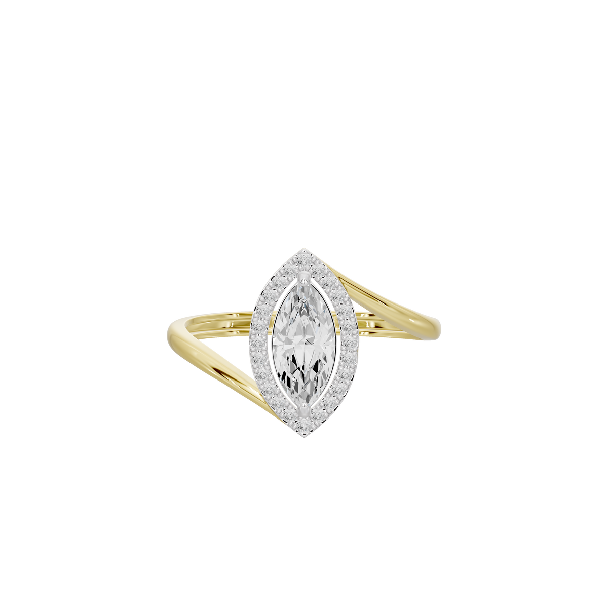 Yellow gold vermeil marquise-style diamond ring with pear-shaped center stone