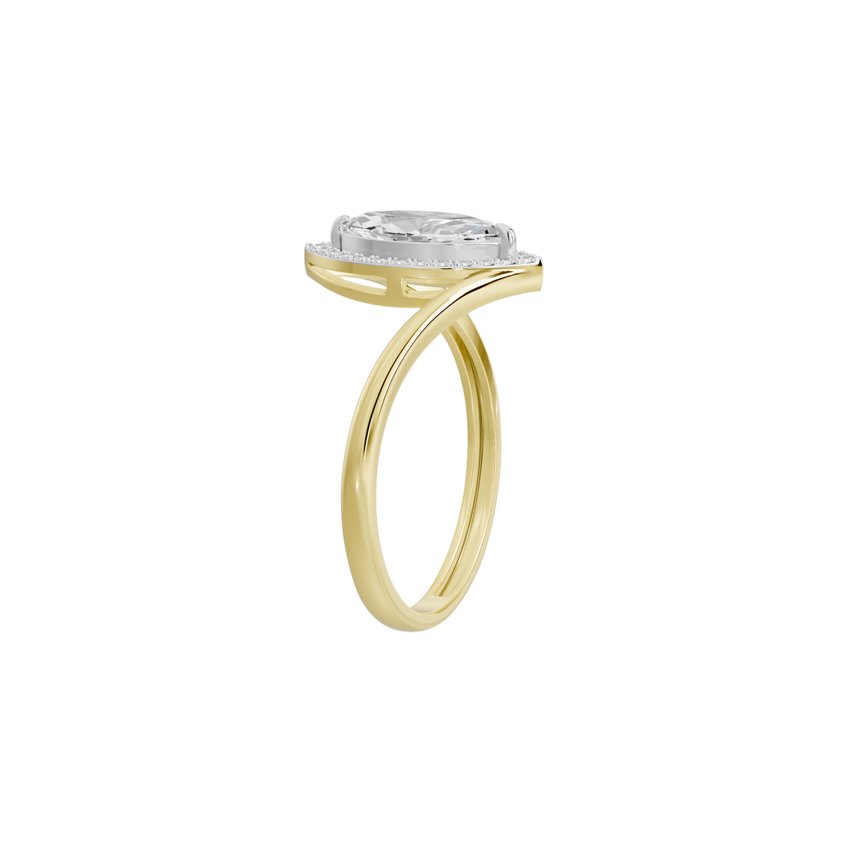 Yellow gold vermeil diamond ring with pear-cut lab stone and open band