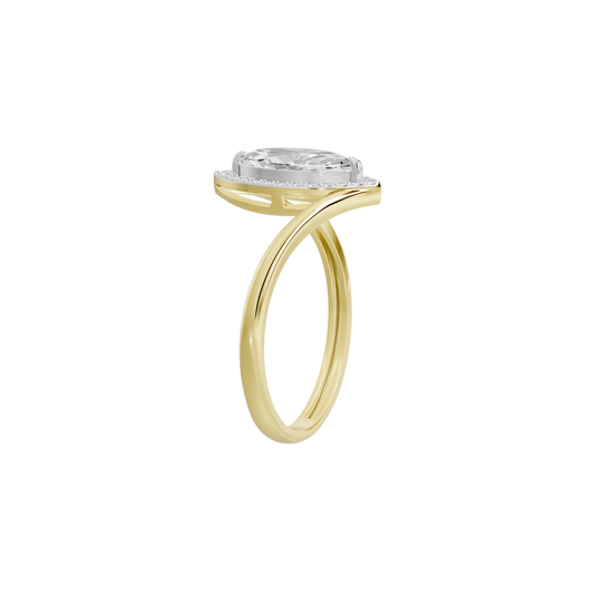 Yellow gold vermeil diamond ring with pear-cut lab stone and open band