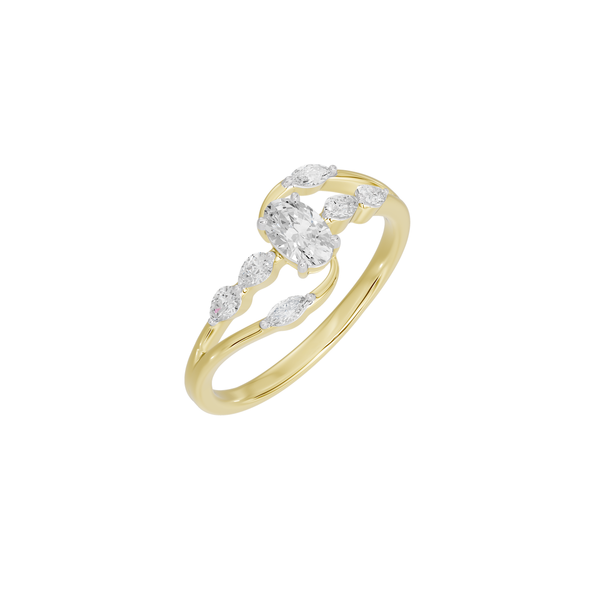 Yellow gold vermeil open band diamond ring with clustered cushion-cut diamonds