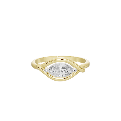 Yellow gold vermeil lab diamond ring with oval center stone and curved split shank