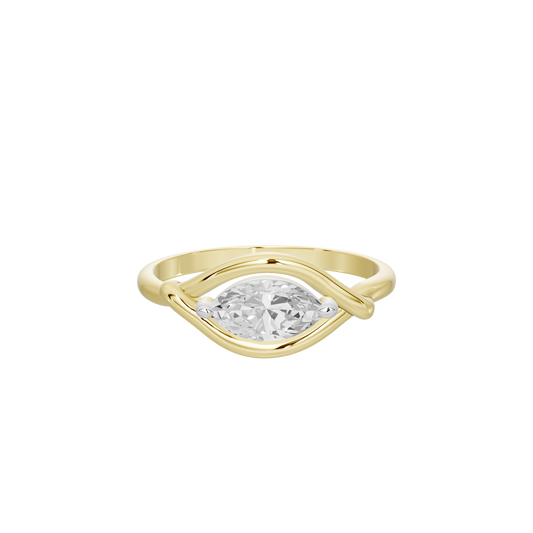 Yellow gold vermeil lab diamond ring with oval center stone and curved split shank