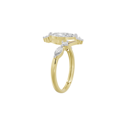 Yellow gold vermeil diamond ring with oval center stone and small side accents