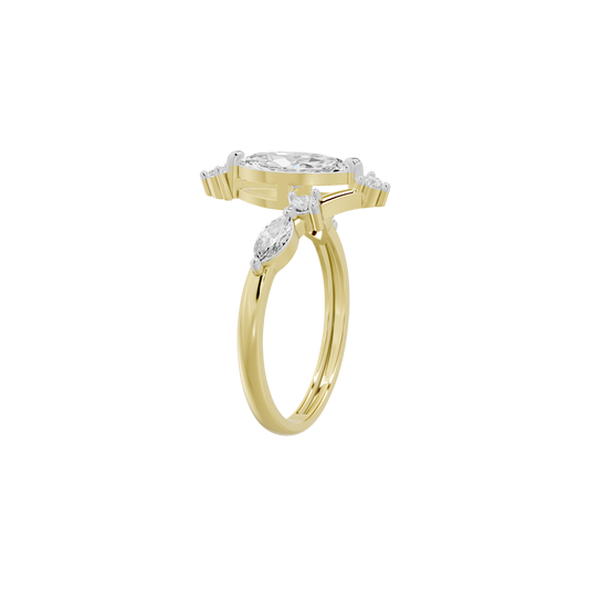 Yellow gold vermeil diamond ring with oval center stone and small side accents