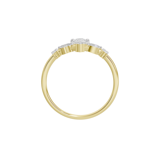 Yellow gold vermeil diamond band with raised prongs and small rectangular diamond settings