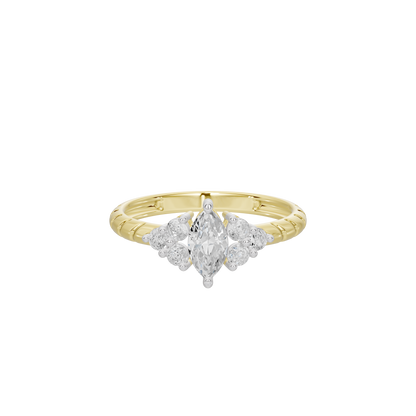 Yellow gold vermeil lab diamond ring with three marquise-style stones