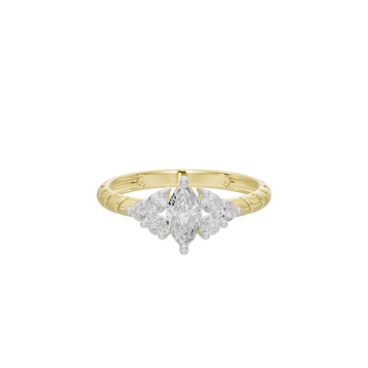Yellow gold vermeil lab diamond ring with three marquise-style stones