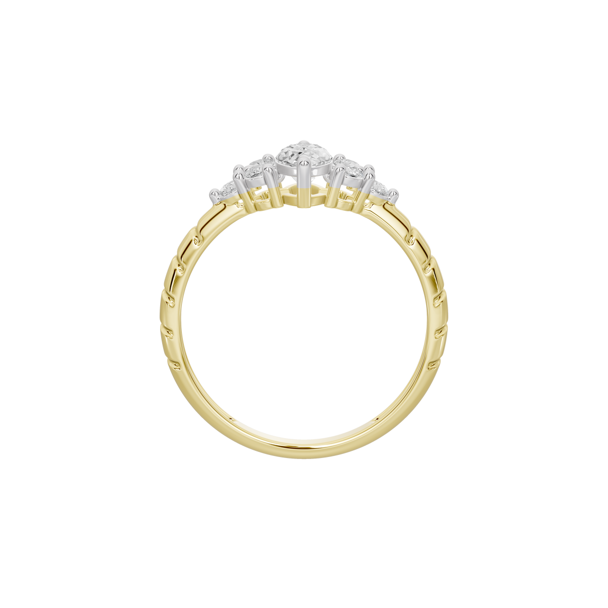Yellow gold vermeil lab diamond ring with a row of small stones across top