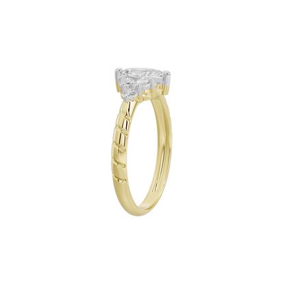 Yellow gold vermeil lab diamond ring with three-stone cluster and prong settings