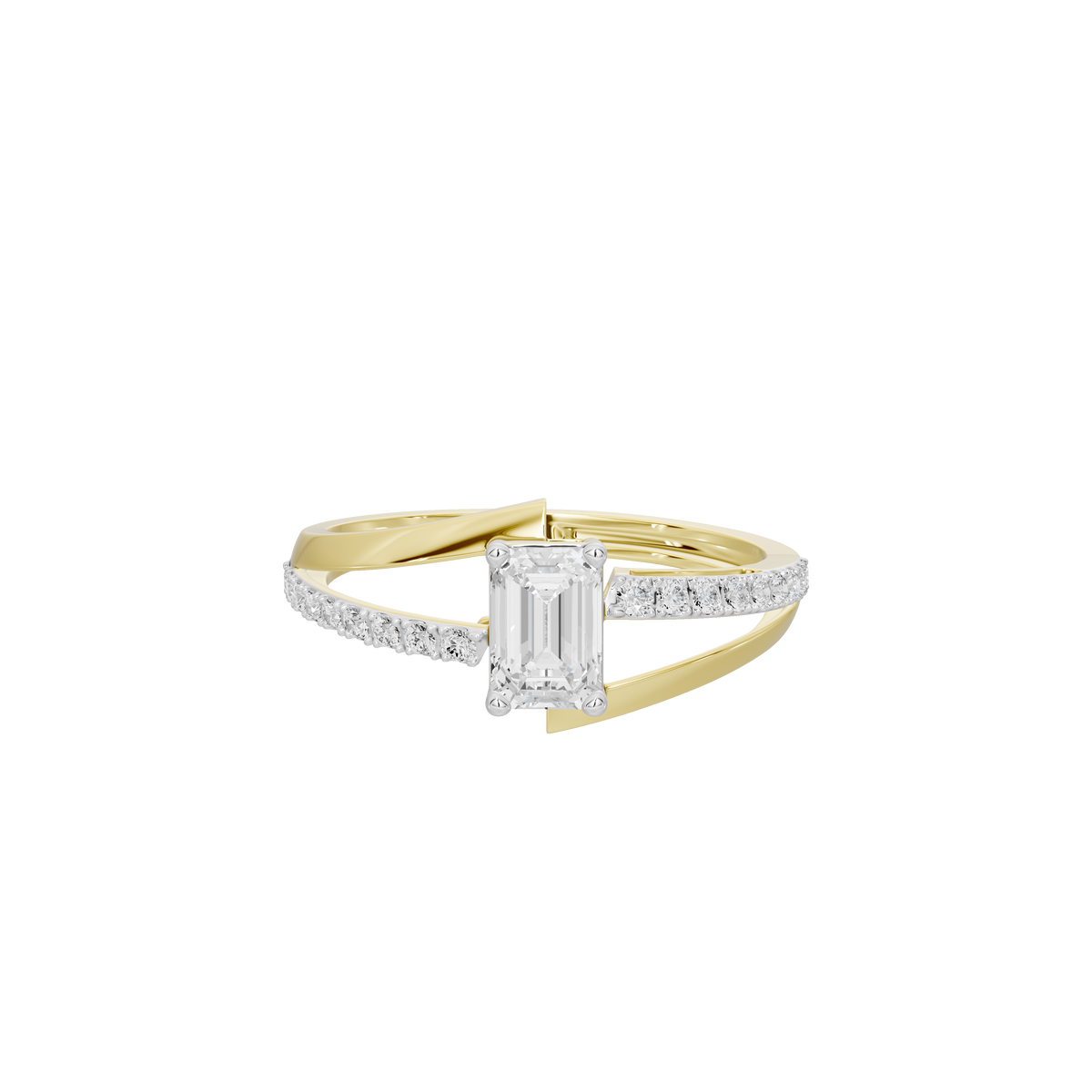 Eira lab diamond ring in yellow gold vermeil with emerald-cut center stone and pavé band