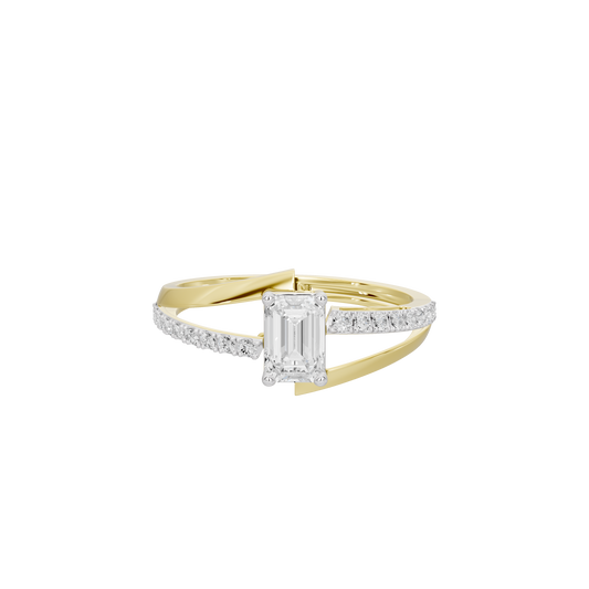 Eira lab diamond ring in yellow gold vermeil with emerald-cut center stone and pavé band