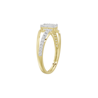 Lab diamond ring in yellow gold vermeil with a rectangular center stone and pavé band.