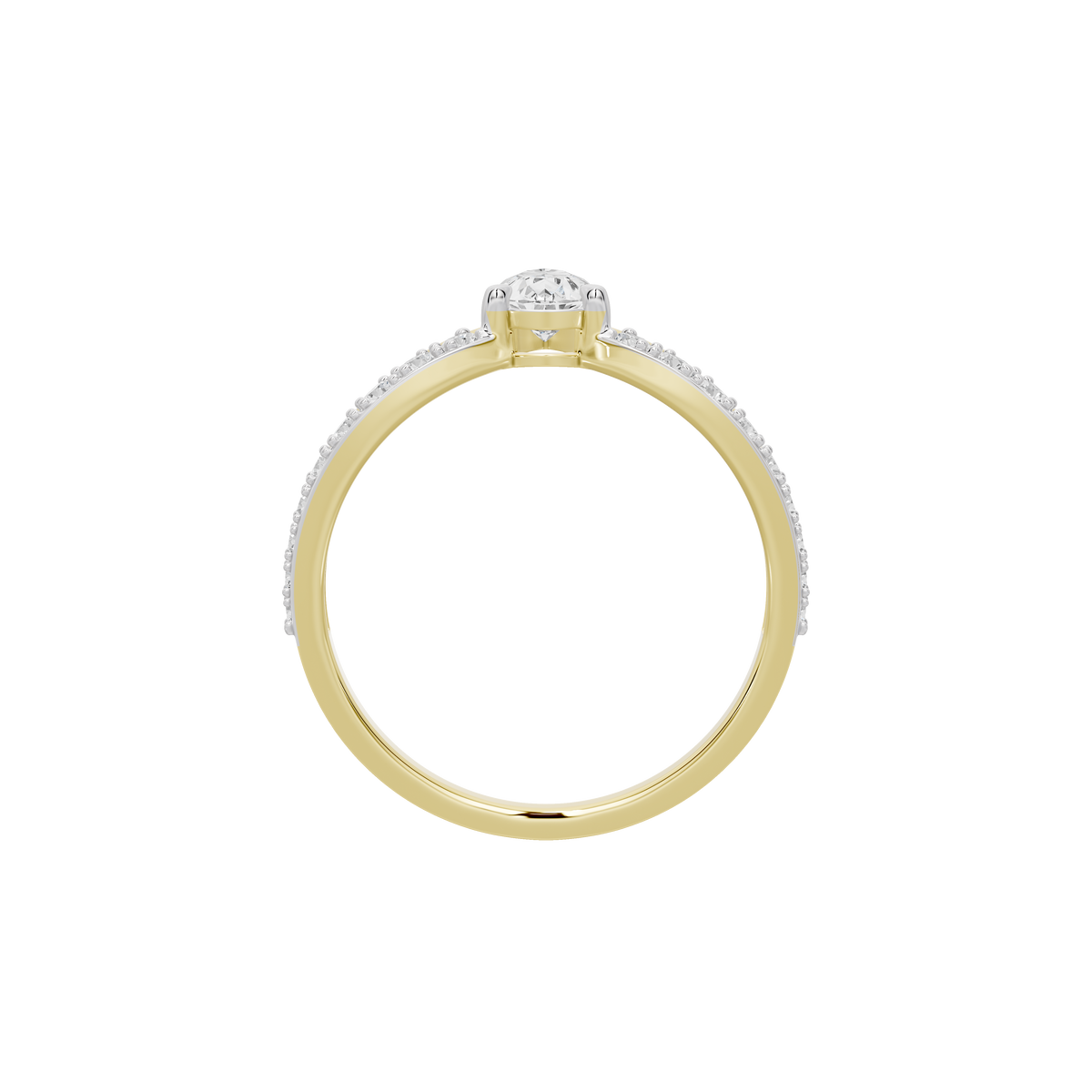 Yellow gold vermeil round band with small central diamond cluster, top view