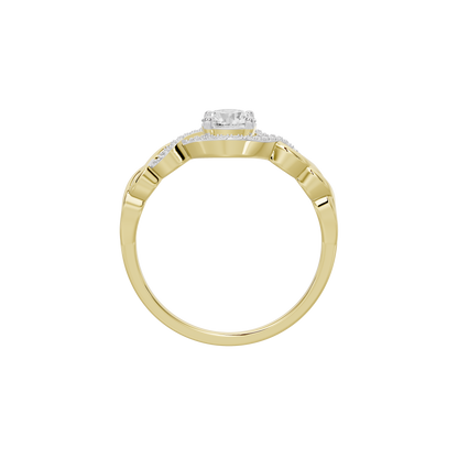 Private Signal lab diamond ring with a yellow gold band and round center stone, side view