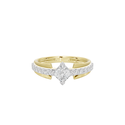 Yellow gold vermeil diamond ring with V-shaped gold setting and central diamond