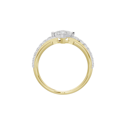 Yellow gold vermeil diamond ring with prong-set center stone and halo-style detail