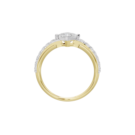Yellow gold vermeil diamond ring with prong-set center stone and halo-style detail