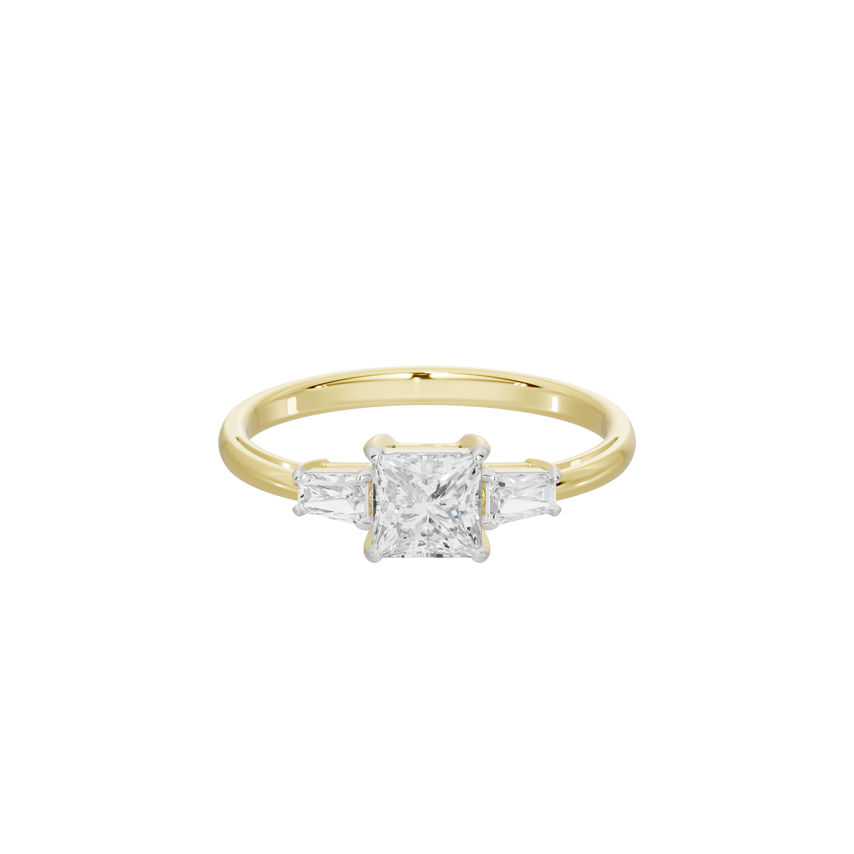 Yellow gold vermeil lab diamond ring with square-cut center stone, straight-on