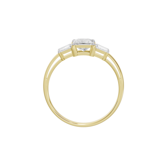 Yellow gold vermeil solitaire ring with square-cut lab diamond, top view
