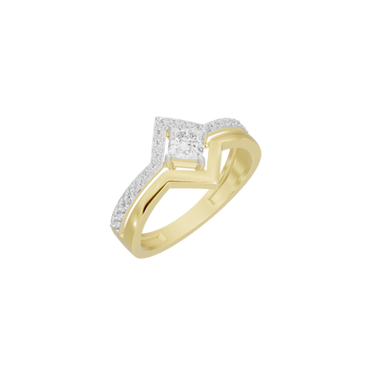 Yellow gold vermeil lab diamond ring, openwork band with prong-set center
