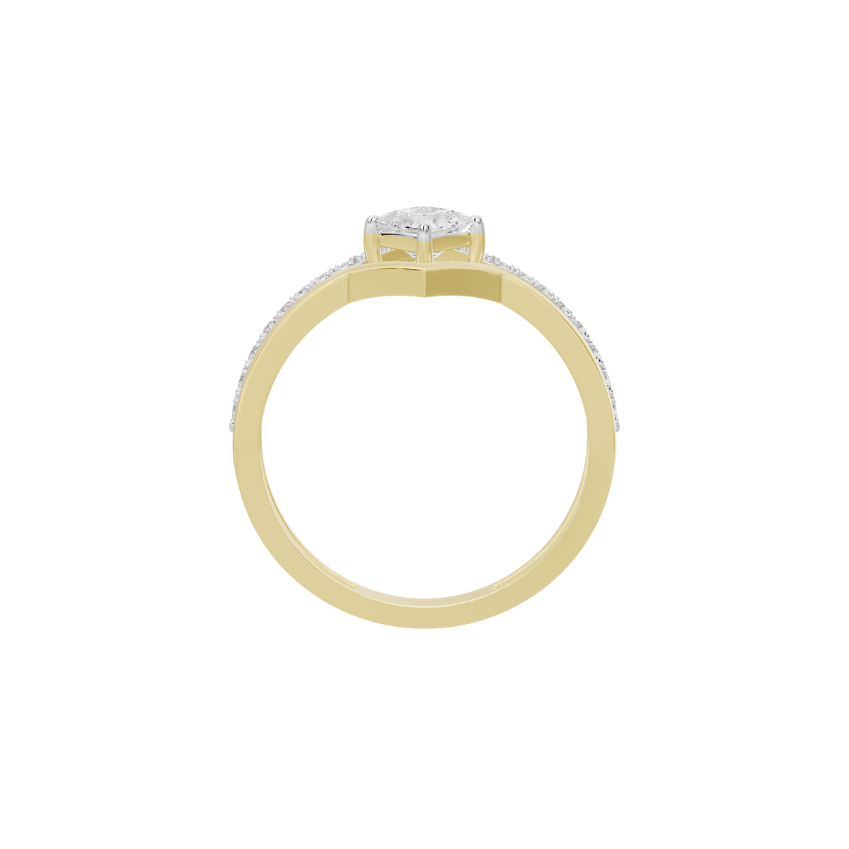 Yellow gold vermeil lab diamond ring, top view with prong-set center stone