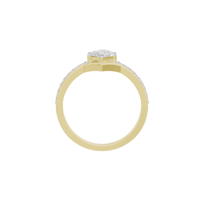 Yellow gold vermeil lab diamond ring, top view with prong-set center stone