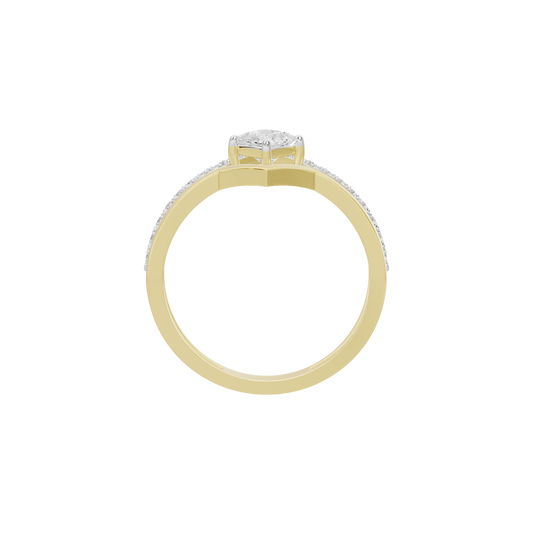 Yellow gold vermeil lab diamond ring, top view with prong-set center stone