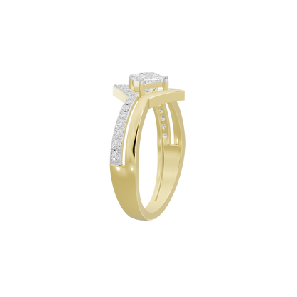 Yellow gold vermeil lab diamond ring, prong-set rectangular center with side stones